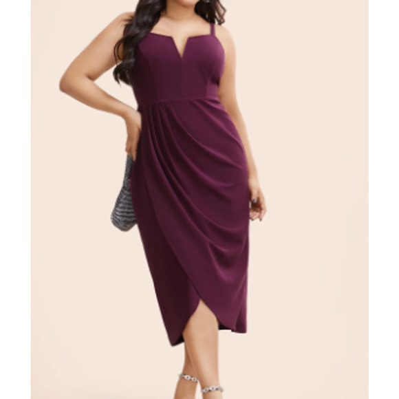 BLOOMCHIC 14-16 1X Plus Purple Pleated Detail Strap Wrap hem midi Dress NWT 0B7 - Picture 1 of 11